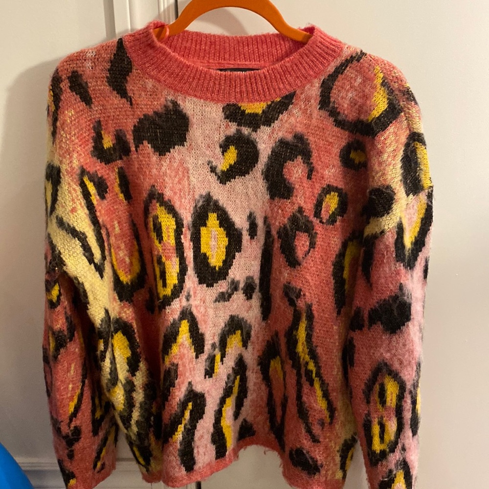 Pink/yellow leopard print cozy sweater